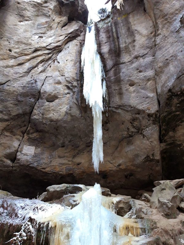 Wasserfall Eis Winter Wiesengrund Elbsandstein